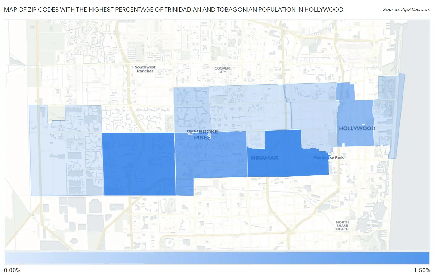 Zip Codes with the Highest Percentage of Trinidadian and Tobagonian Population in Hollywood Map