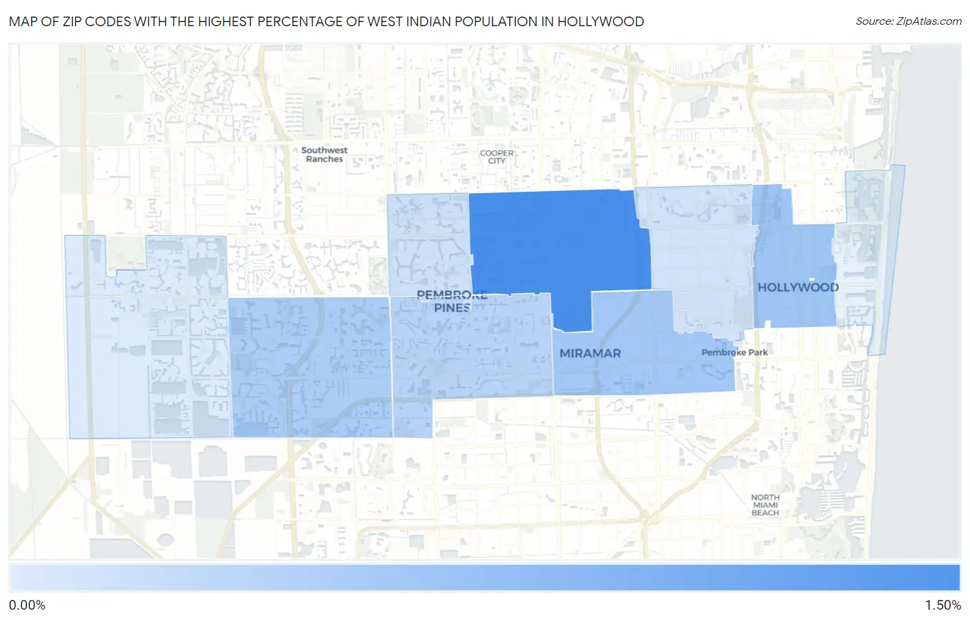 Zip Codes with the Highest Percentage of West Indian Population in Hollywood Map