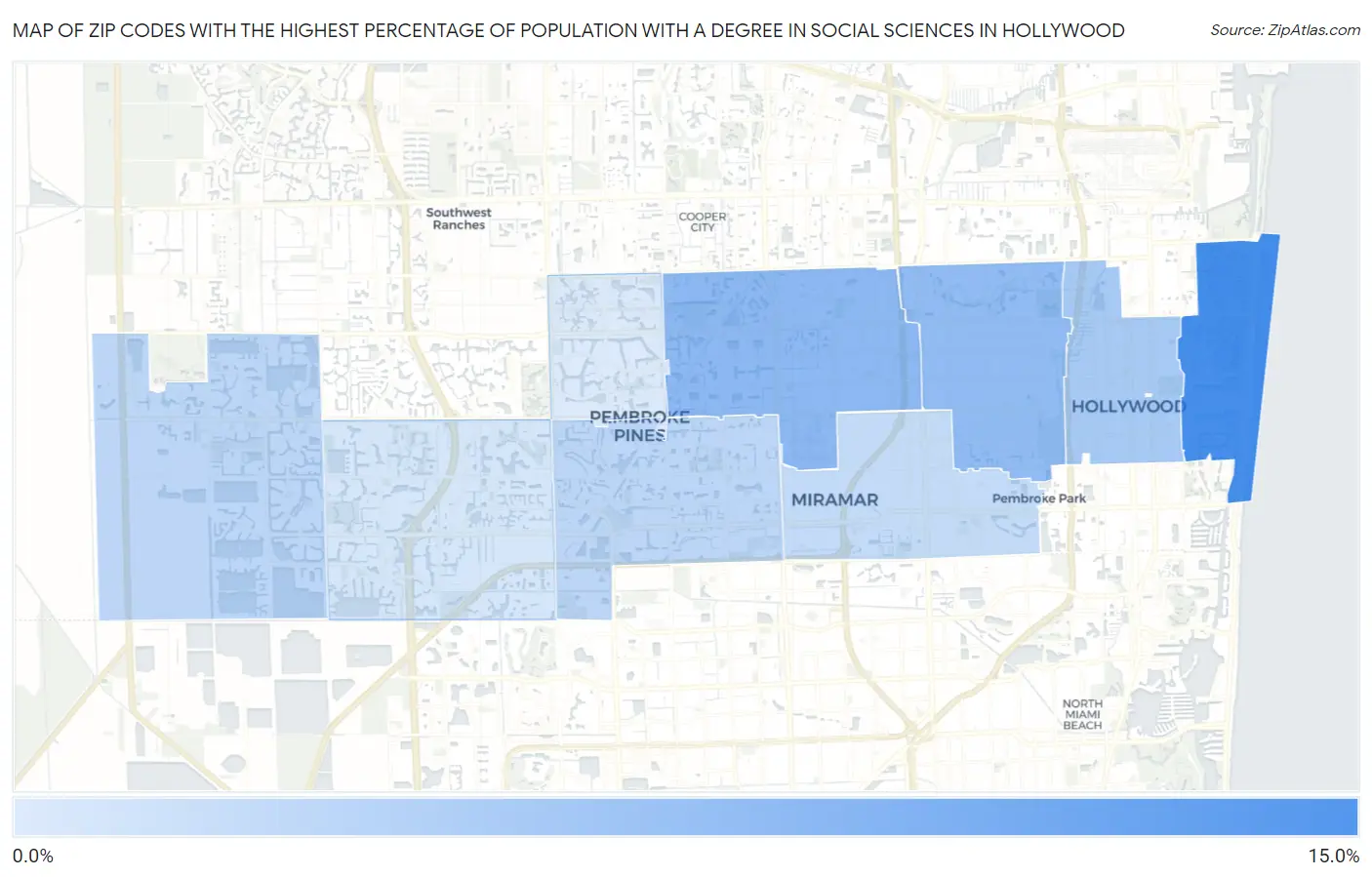 Zip Codes with the Highest Percentage of Population with a Degree in Social Sciences in Hollywood Map