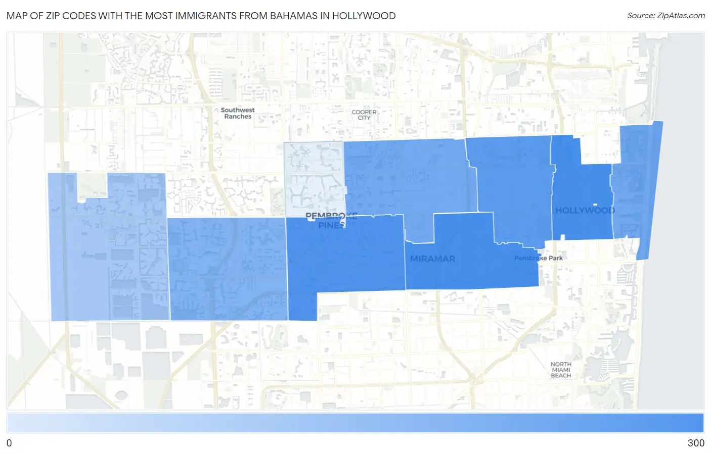 Zip Codes with the Most Immigrants from Bahamas in Hollywood Map