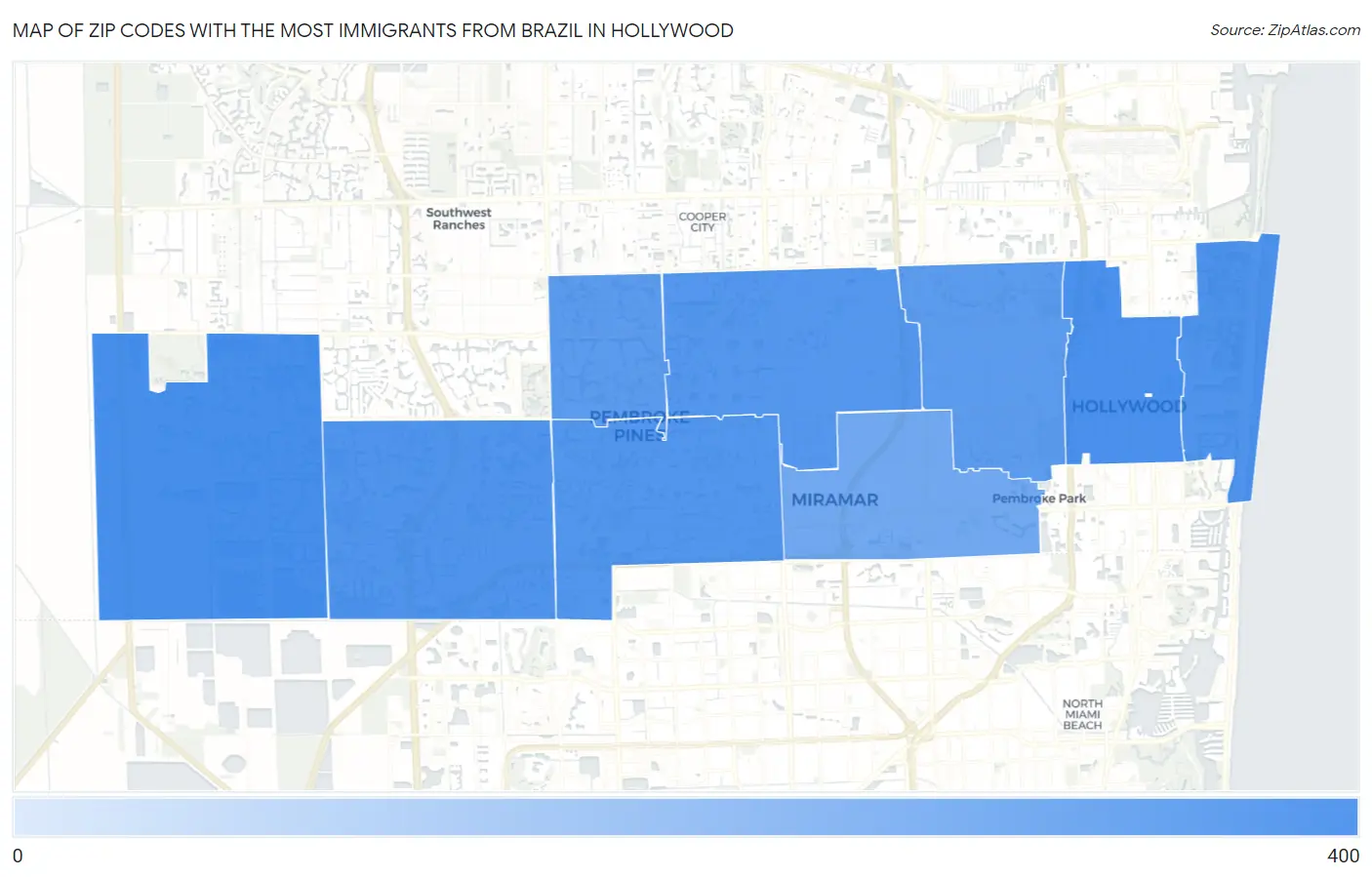 Zip Codes with the Most Immigrants from Brazil in Hollywood Map