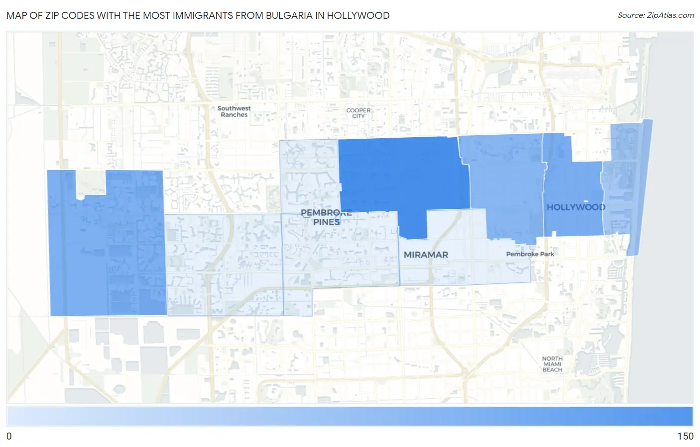 Zip Codes with the Most Immigrants from Bulgaria in Hollywood Map