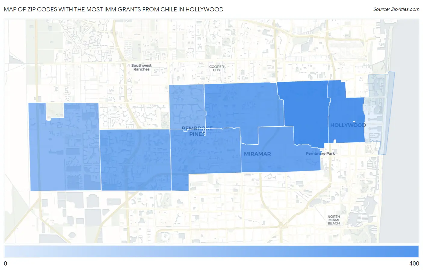 Zip Codes with the Most Immigrants from Chile in Hollywood Map