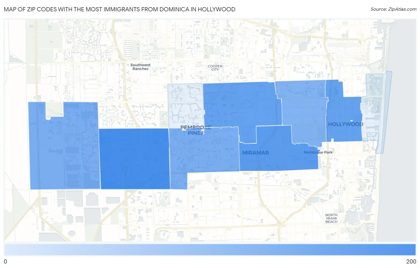 Zip Codes with the Most Immigrants from Dominica in Hollywood Map