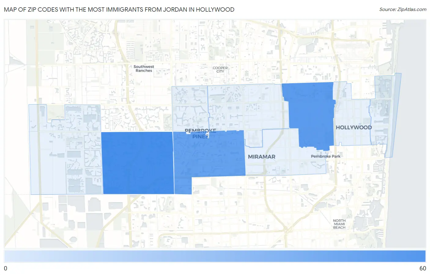 Zip Codes with the Most Immigrants from Jordan in Hollywood Map