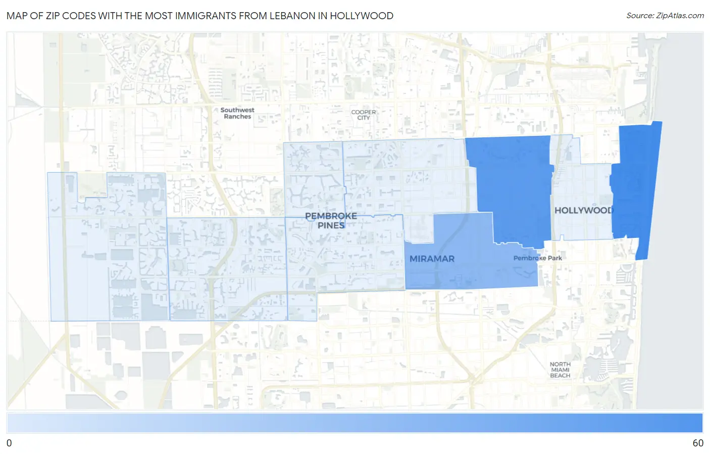 Zip Codes with the Most Immigrants from Lebanon in Hollywood Map