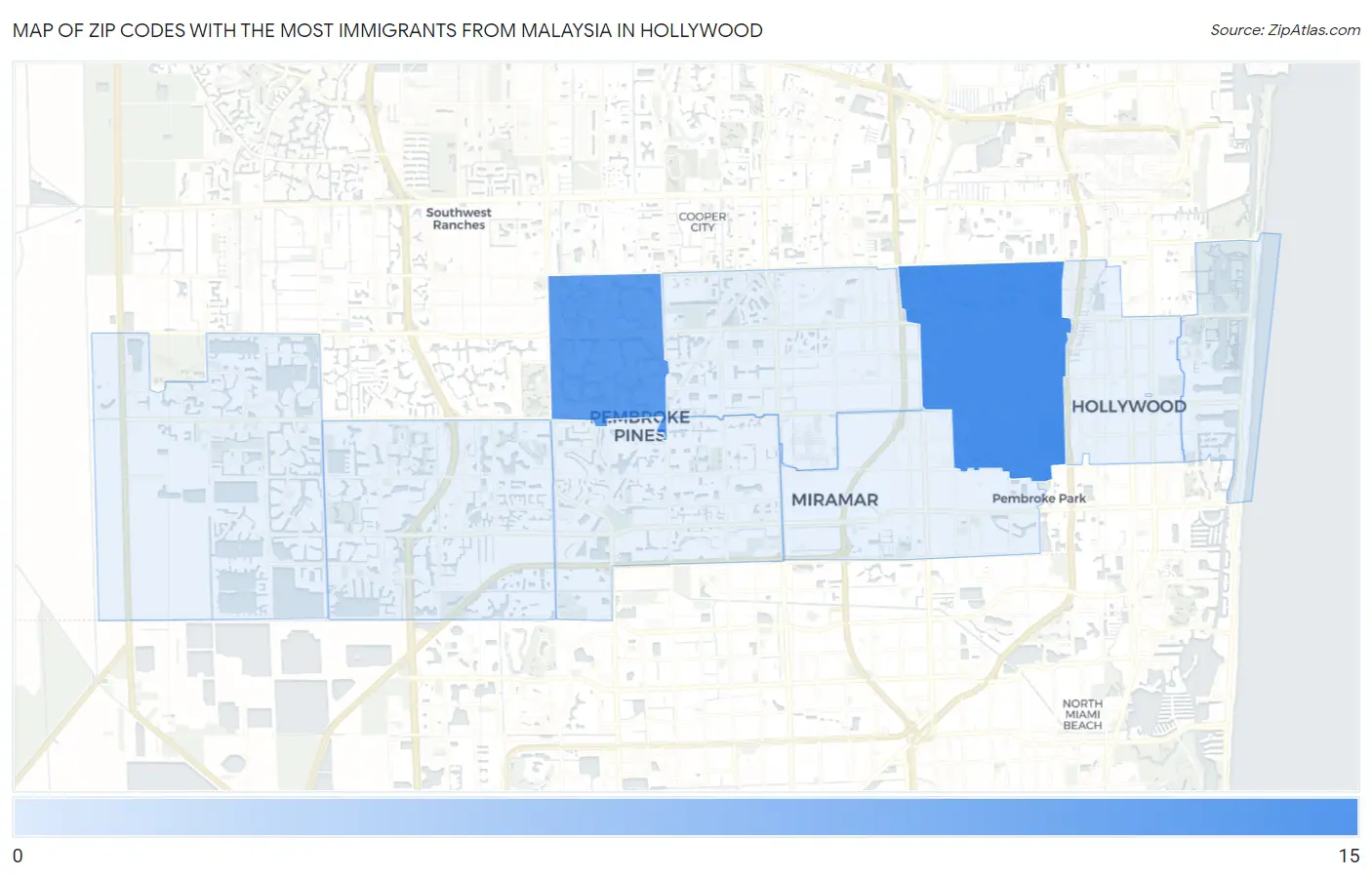 Zip Codes with the Most Immigrants from Malaysia in Hollywood Map