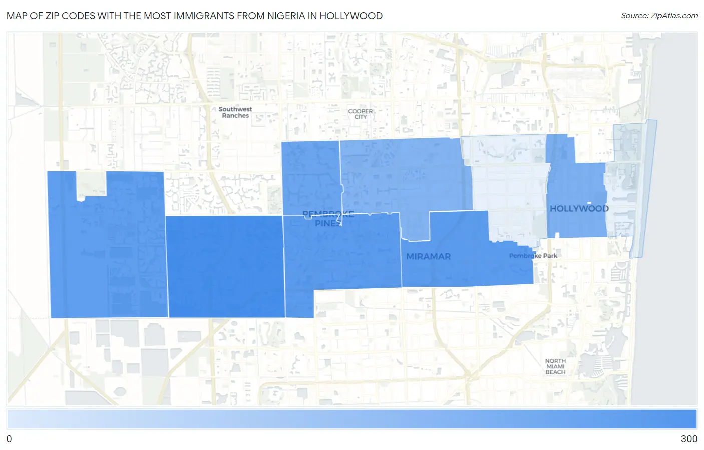 Zip Codes with the Most Immigrants from Nigeria in Hollywood Map