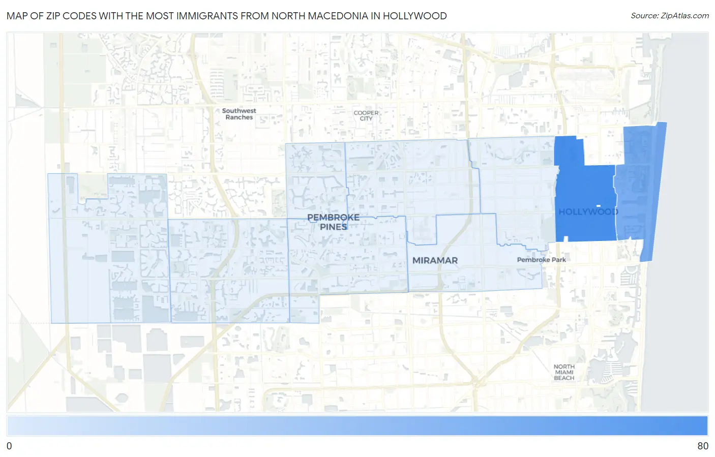 Zip Codes with the Most Immigrants from North Macedonia in Hollywood Map
