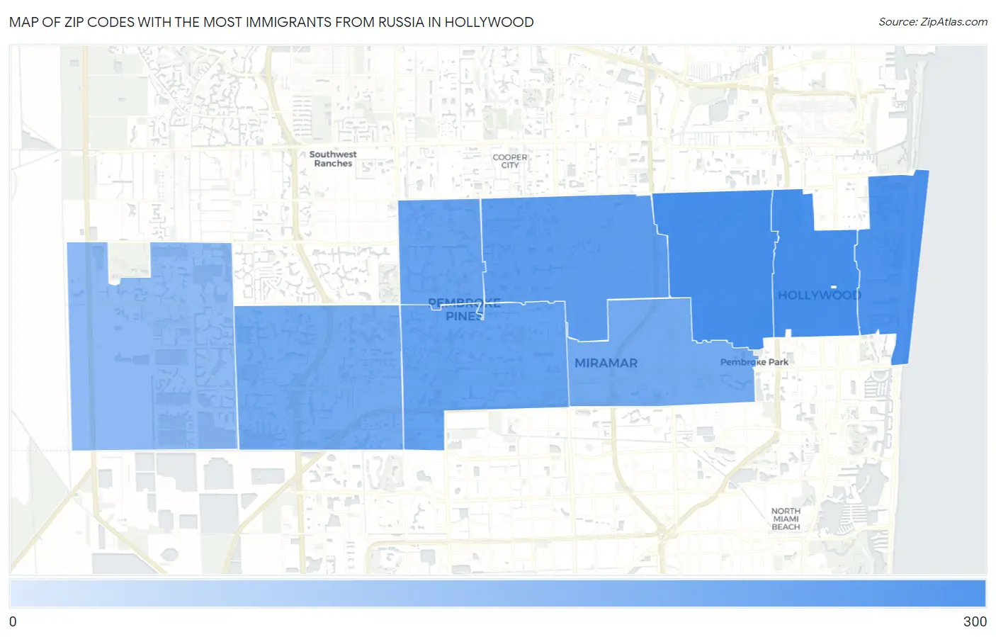 Zip Codes with the Most Immigrants from Russia in Hollywood Map