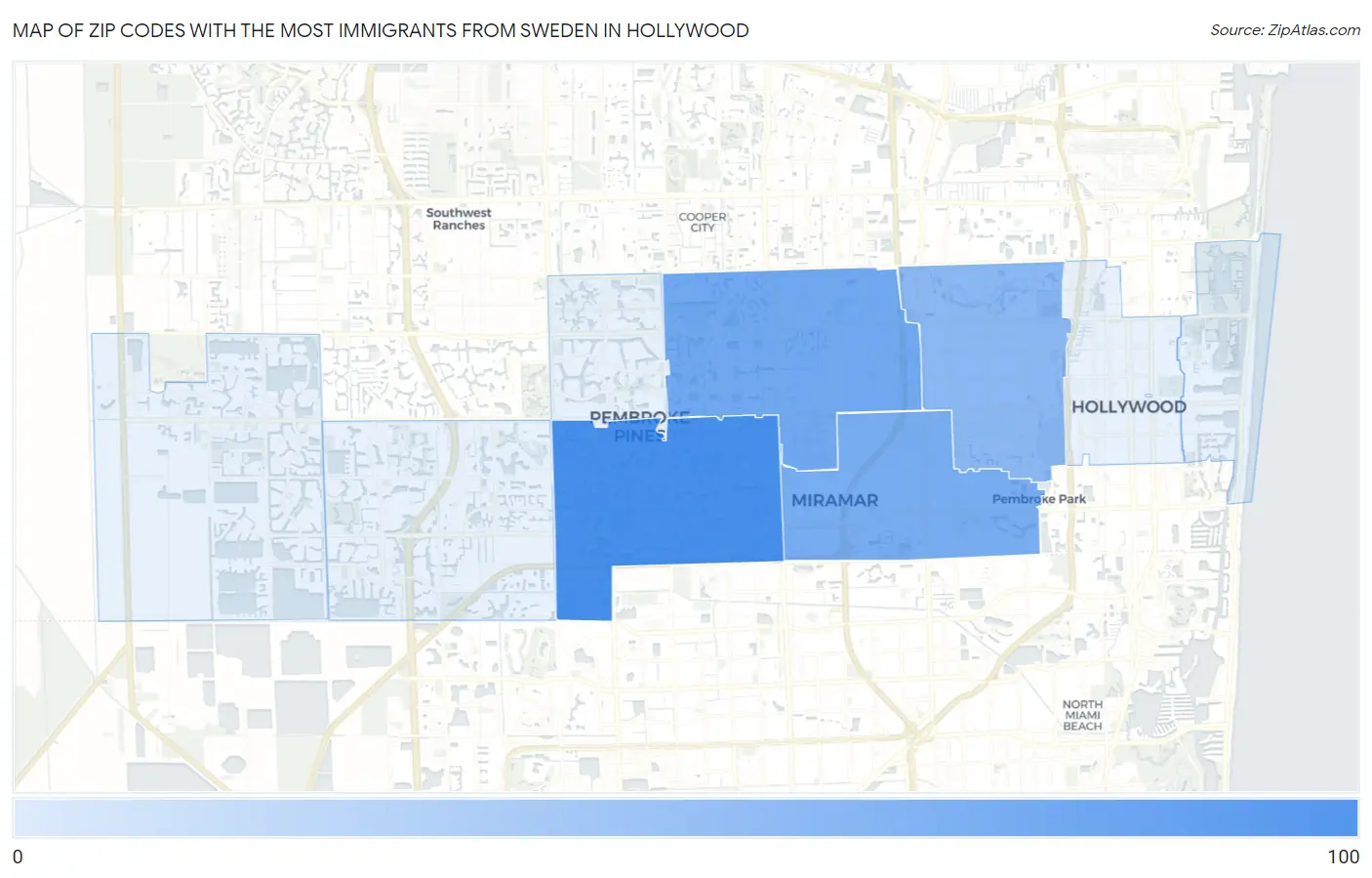 Zip Codes with the Most Immigrants from Sweden in Hollywood Map