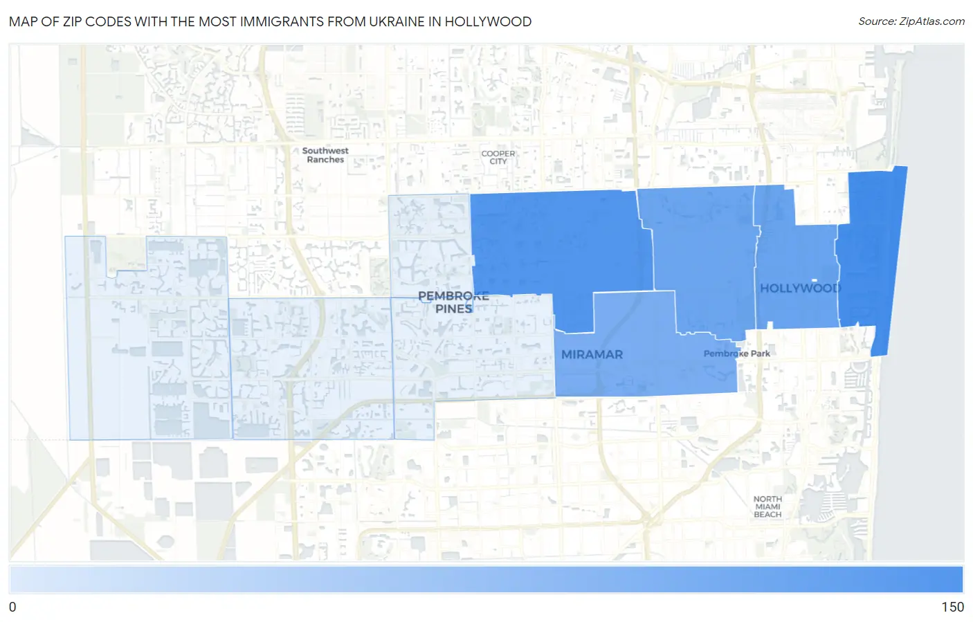 Zip Codes with the Most Immigrants from Ukraine in Hollywood Map