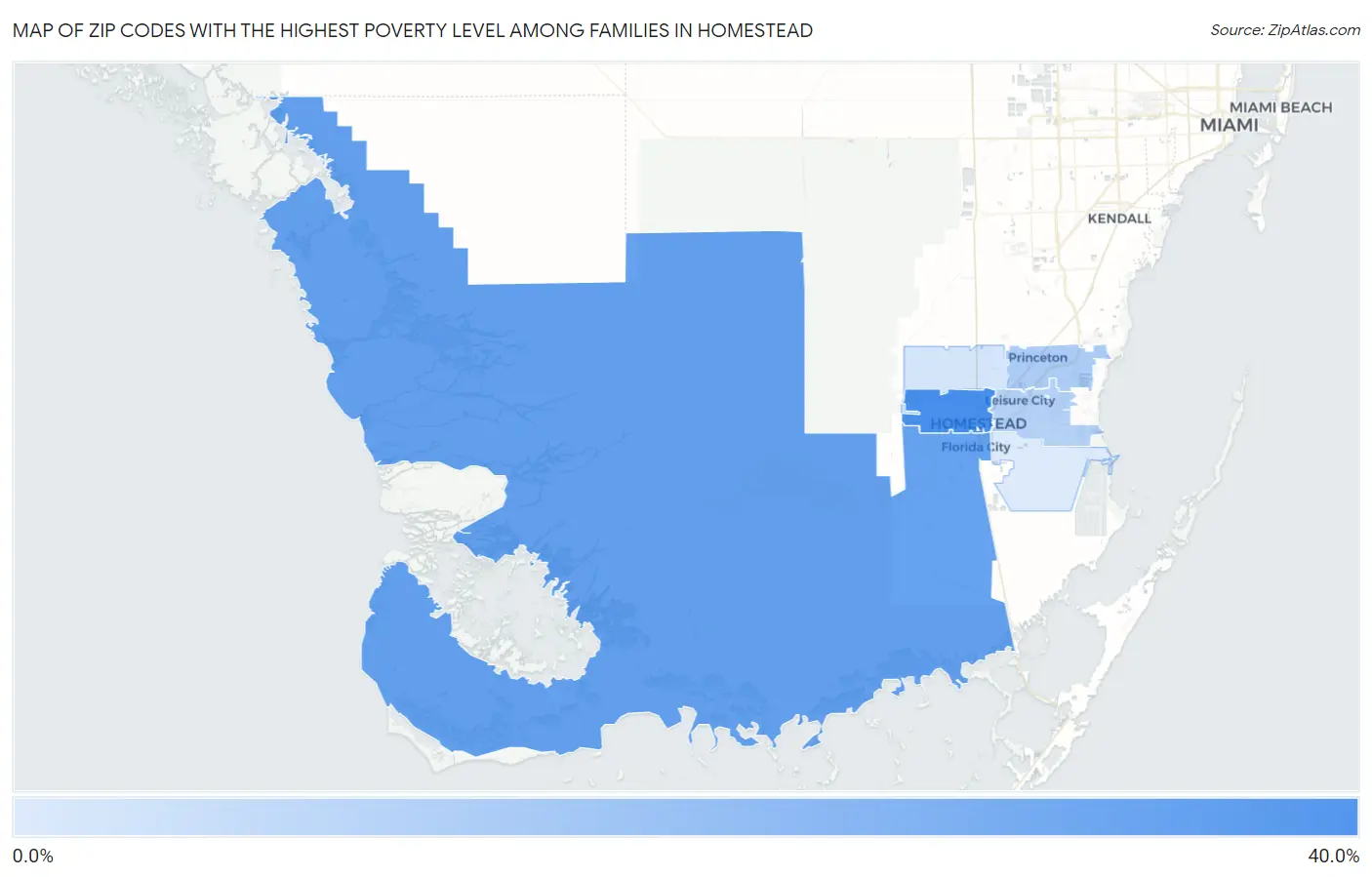 Zip Codes with the Highest Poverty Level Among Families in Homestead Map