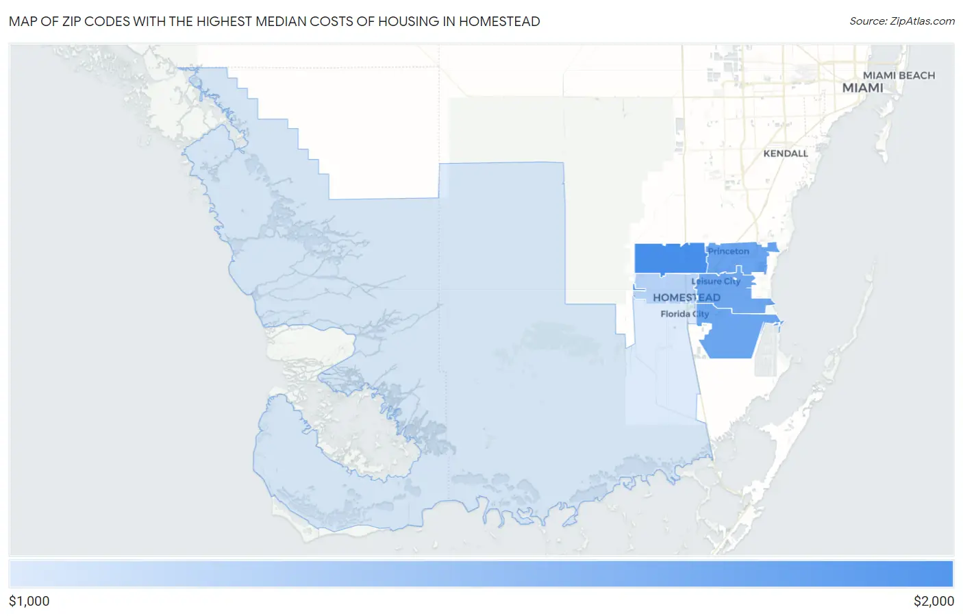 Zip Codes with the Highest Median Costs of Housing in Homestead Map