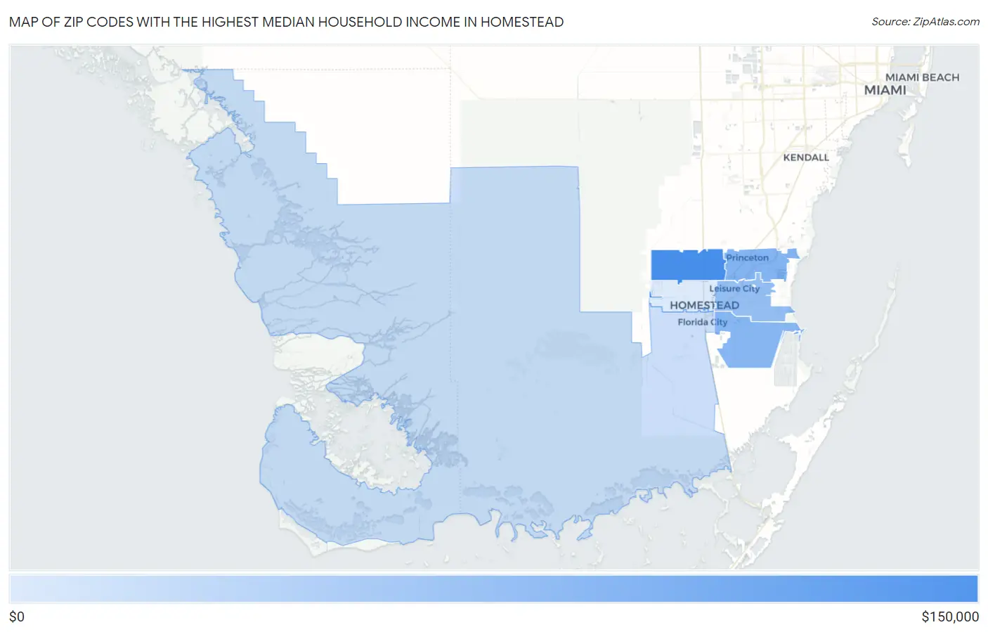 Zip Codes with the Highest Median Household Income in Homestead Map