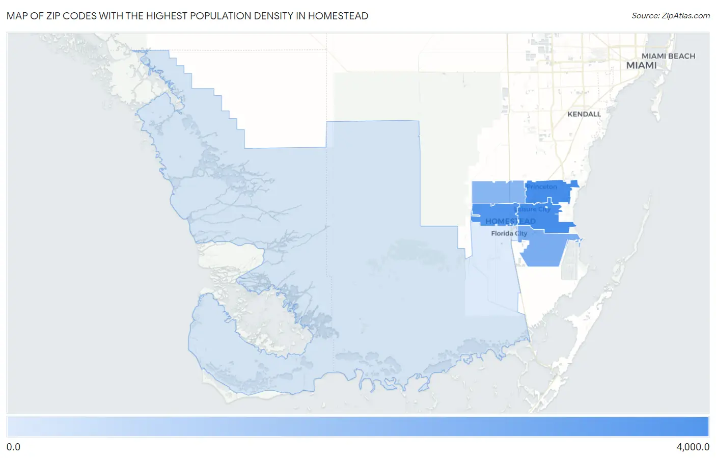 Zip Codes with the Highest Population Density in Homestead Map
