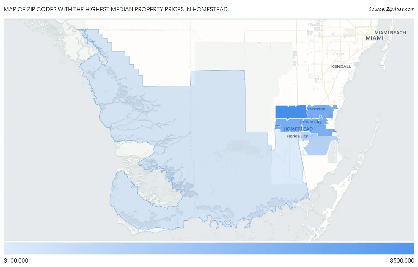 Zip Codes with the Highest Median Property Prices in Homestead Map