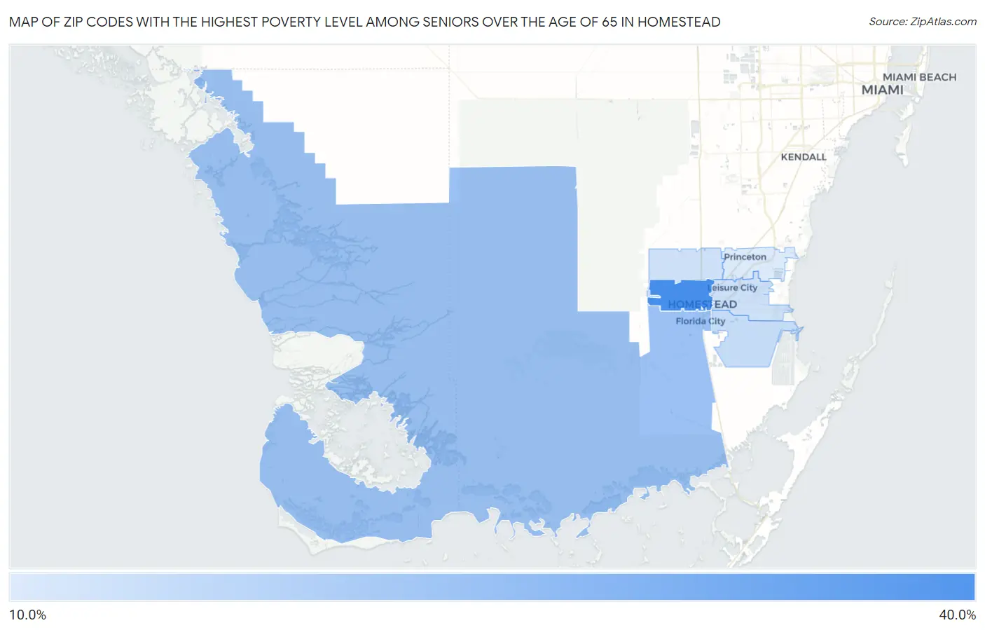 Zip Codes with the Highest Poverty Level Among Seniors Over the Age of 65 in Homestead Map