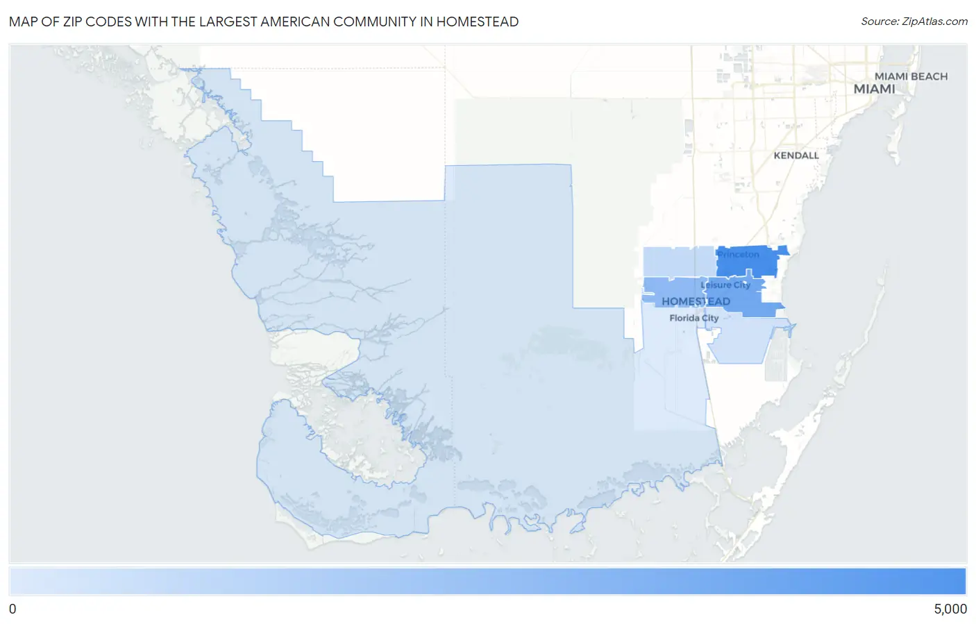 Zip Codes with the Largest American Community in Homestead Map