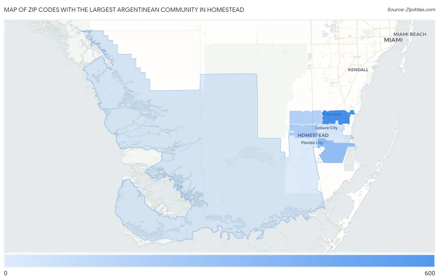 Zip Codes with the Largest Argentinean Community in Homestead Map