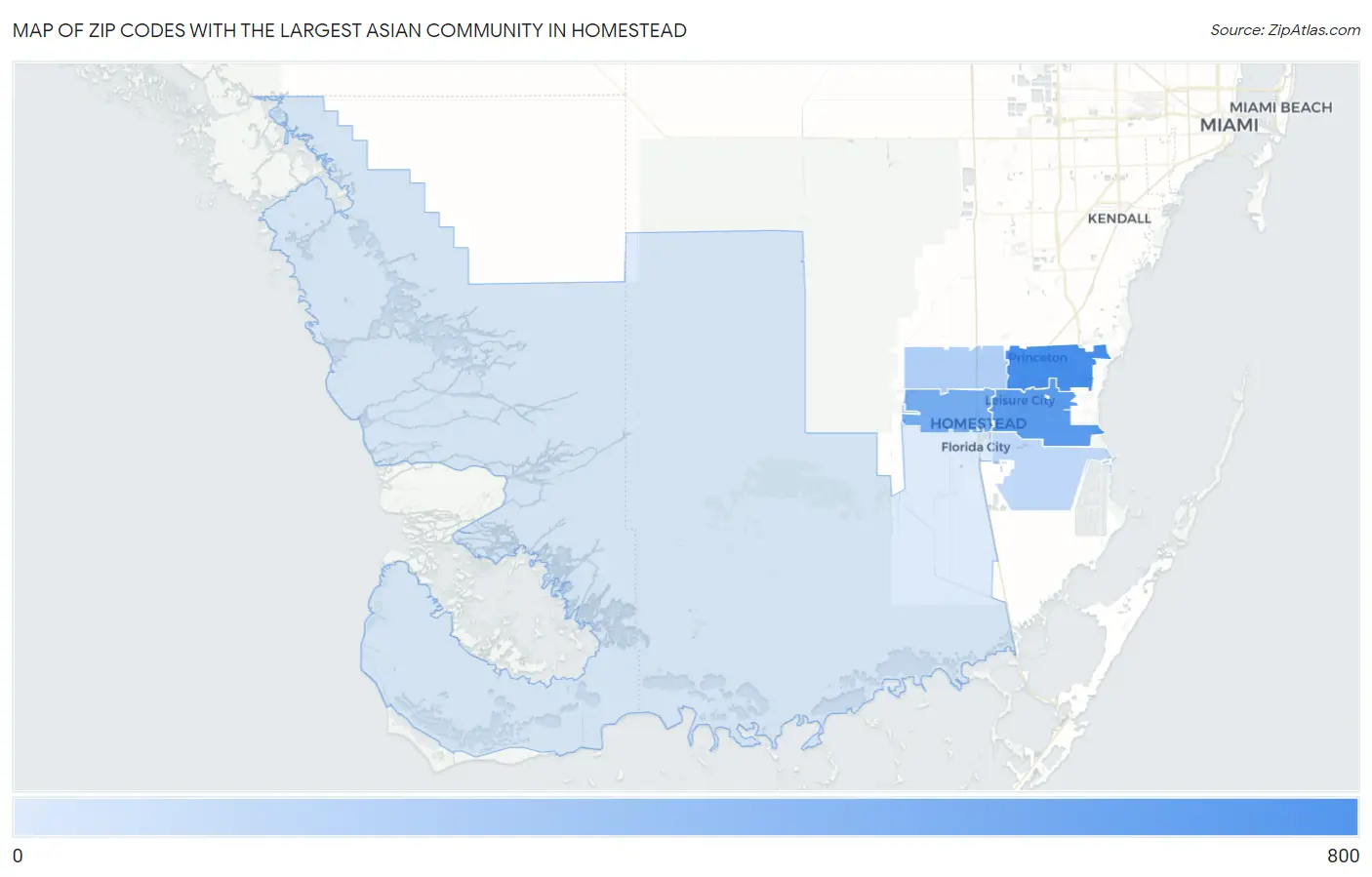 Zip Codes with the Largest Asian Community in Homestead Map