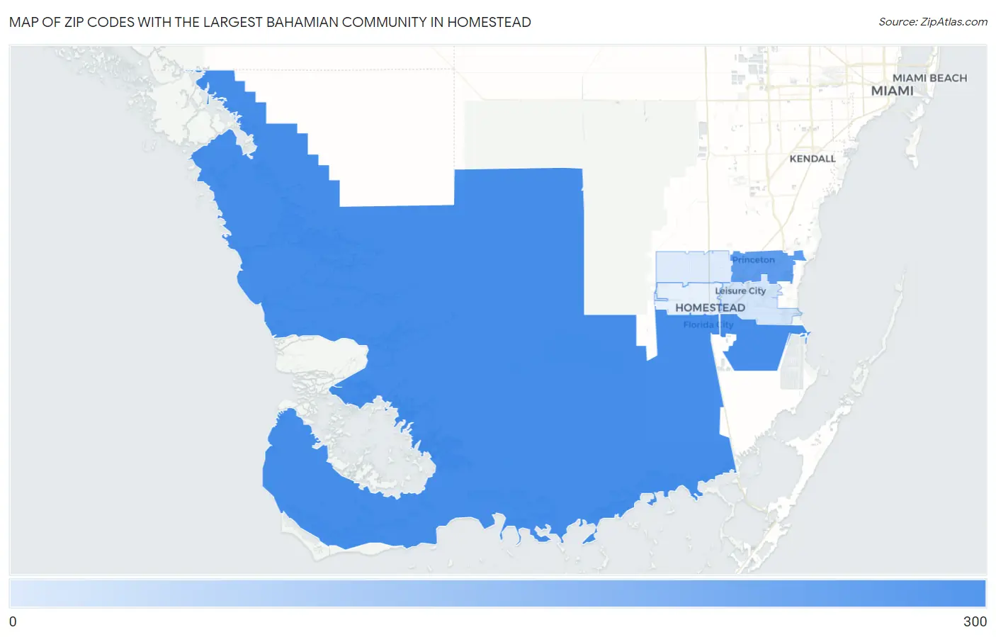 Zip Codes with the Largest Bahamian Community in Homestead Map