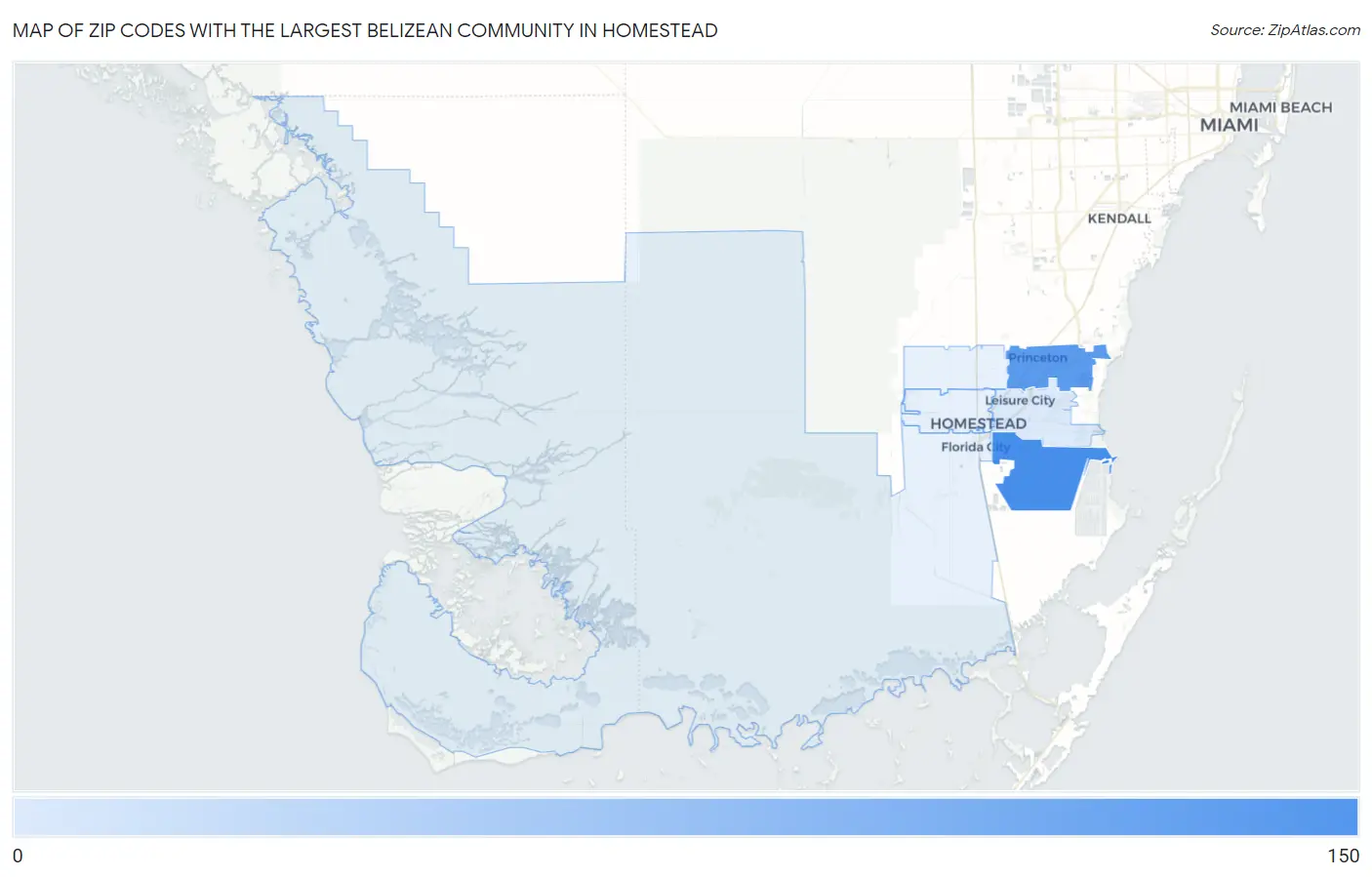 Zip Codes with the Largest Belizean Community in Homestead Map