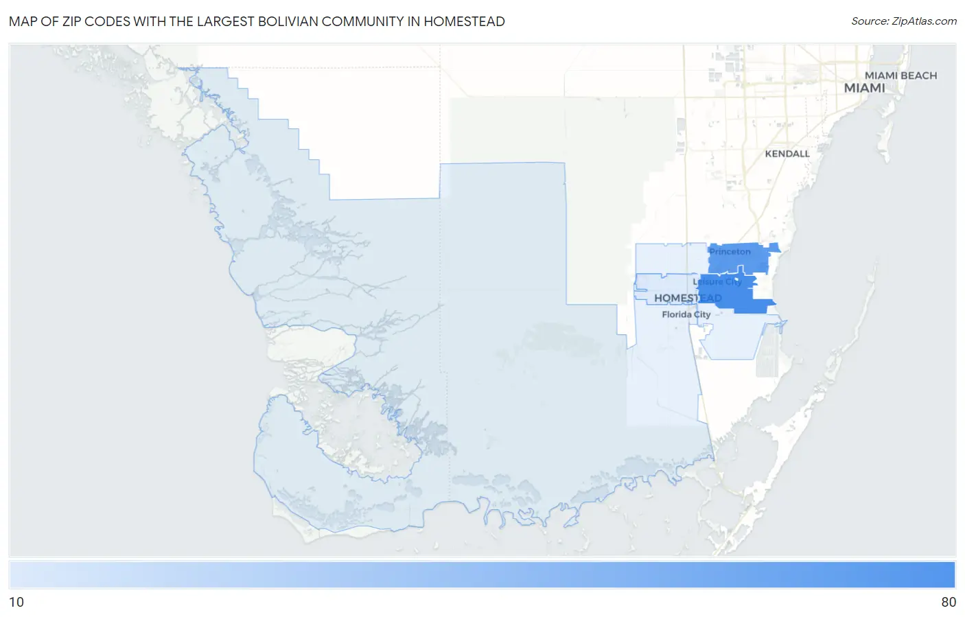 Zip Codes with the Largest Bolivian Community in Homestead Map
