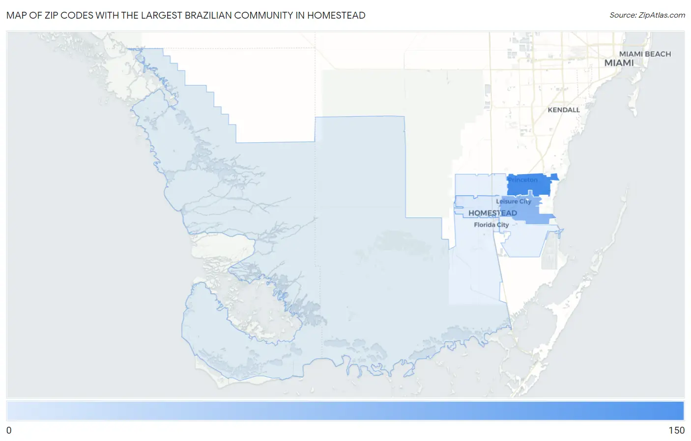 Zip Codes with the Largest Brazilian Community in Homestead Map