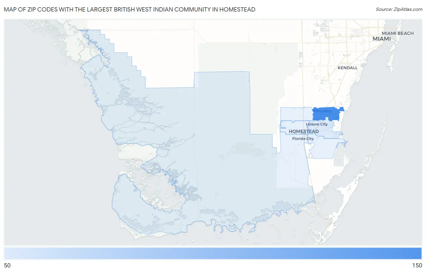 Zip Codes with the Largest British West Indian Community in Homestead Map