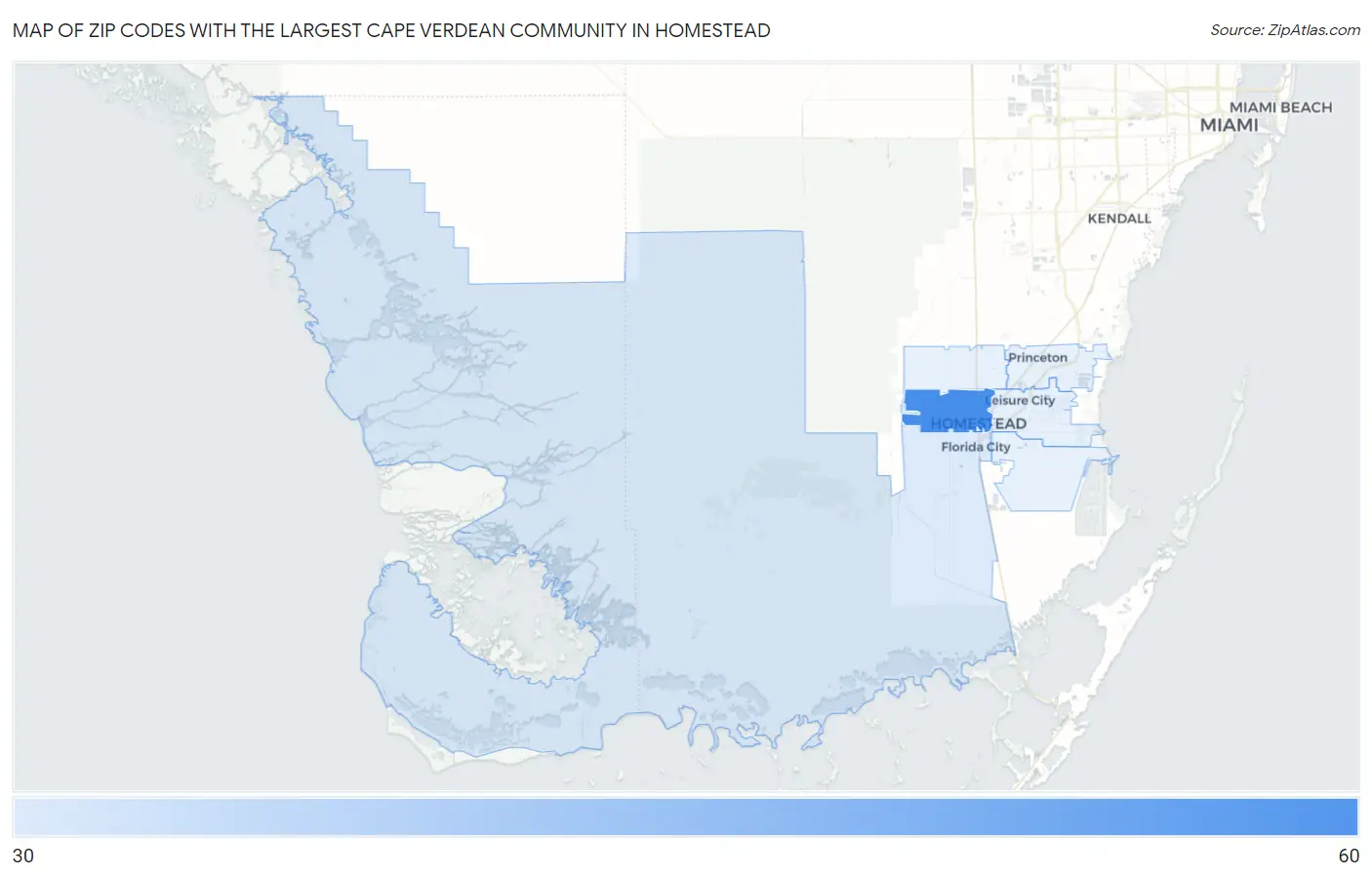 Zip Codes with the Largest Cape Verdean Community in Homestead Map