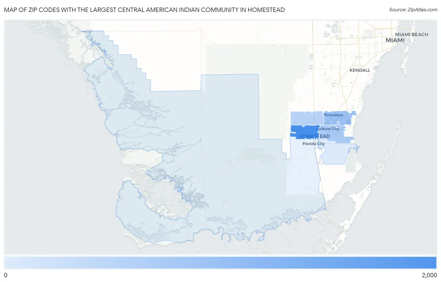 Zip Codes with the Largest Central American Indian Community in Homestead Map