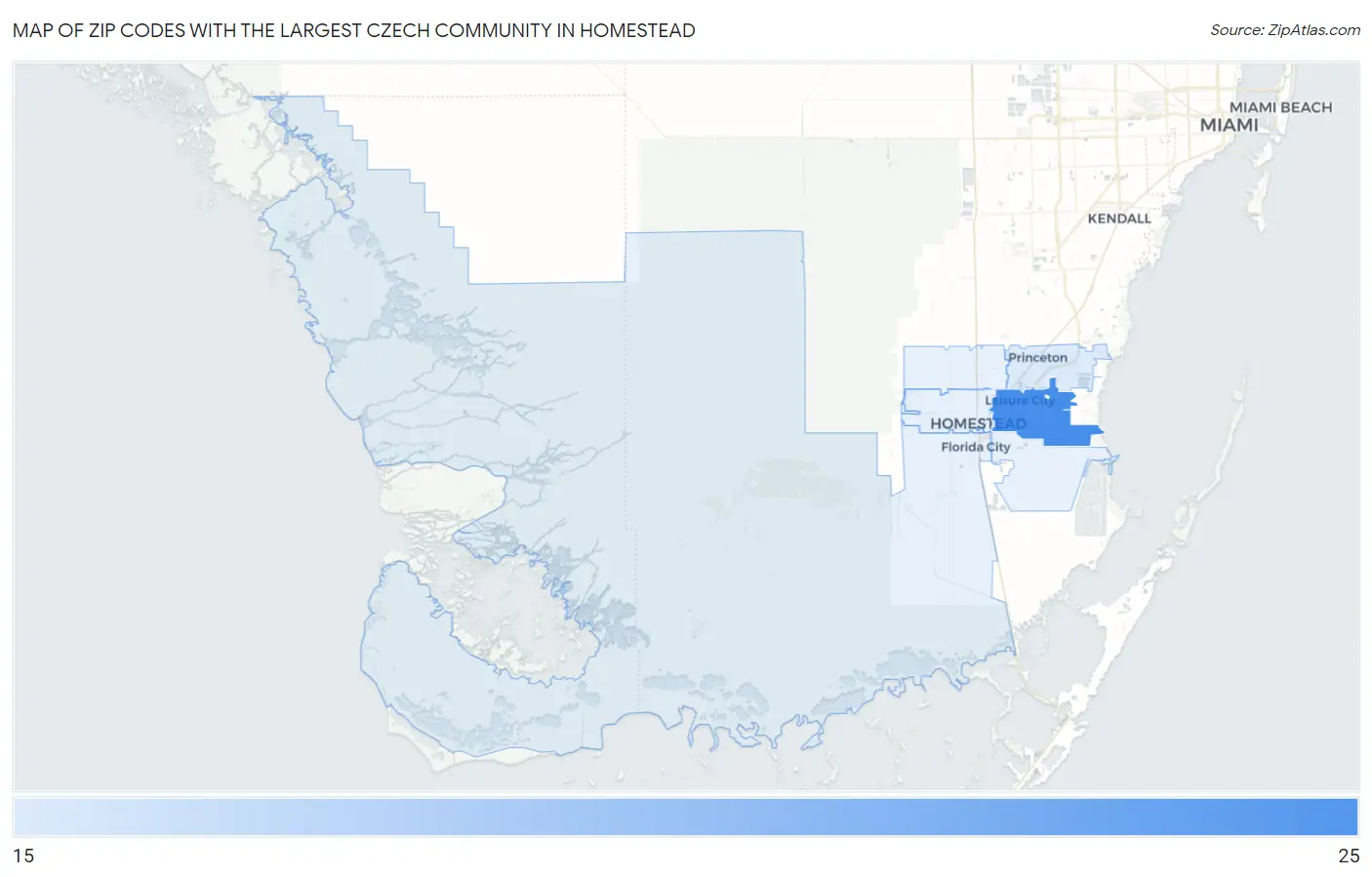 Zip Codes with the Largest Czech Community in Homestead Map