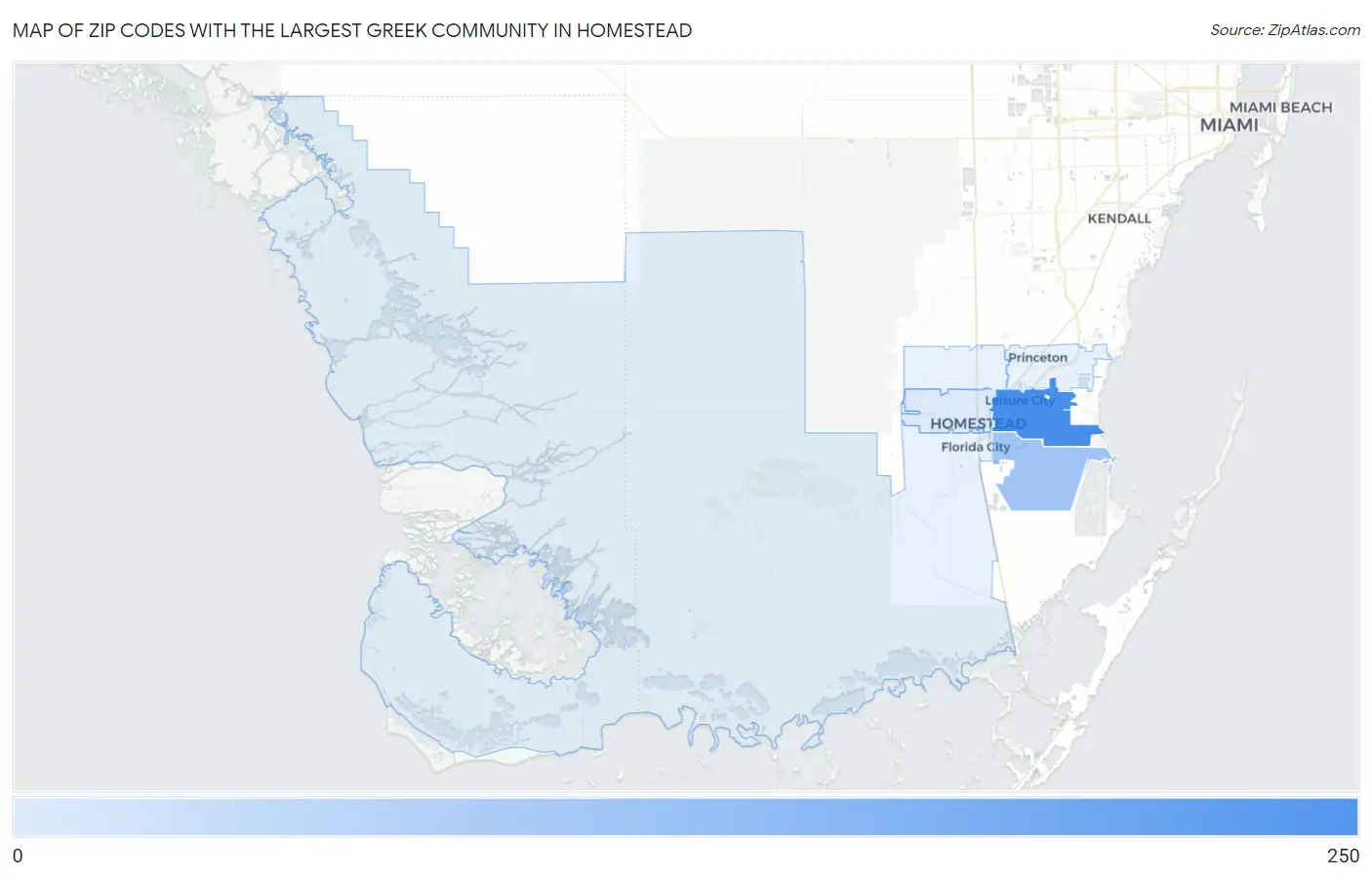 Zip Codes with the Largest Greek Community in Homestead Map