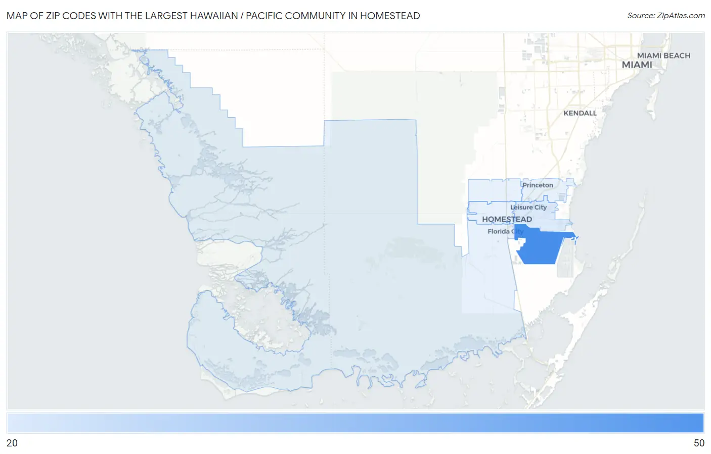 Zip Codes with the Largest Hawaiian / Pacific Community in Homestead Map