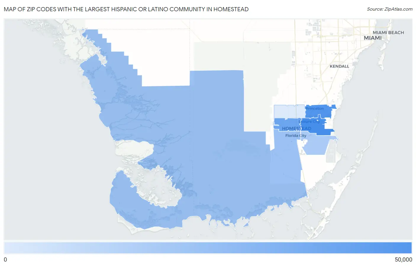 Zip Codes with the Largest Hispanic or Latino Community in Homestead Map
