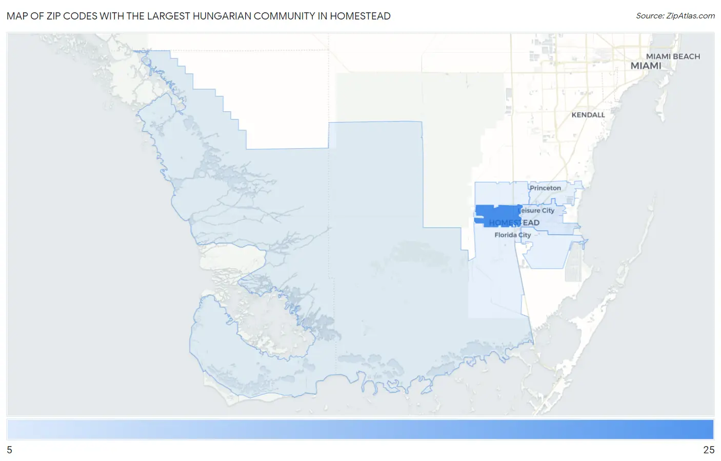 Zip Codes with the Largest Hungarian Community in Homestead Map