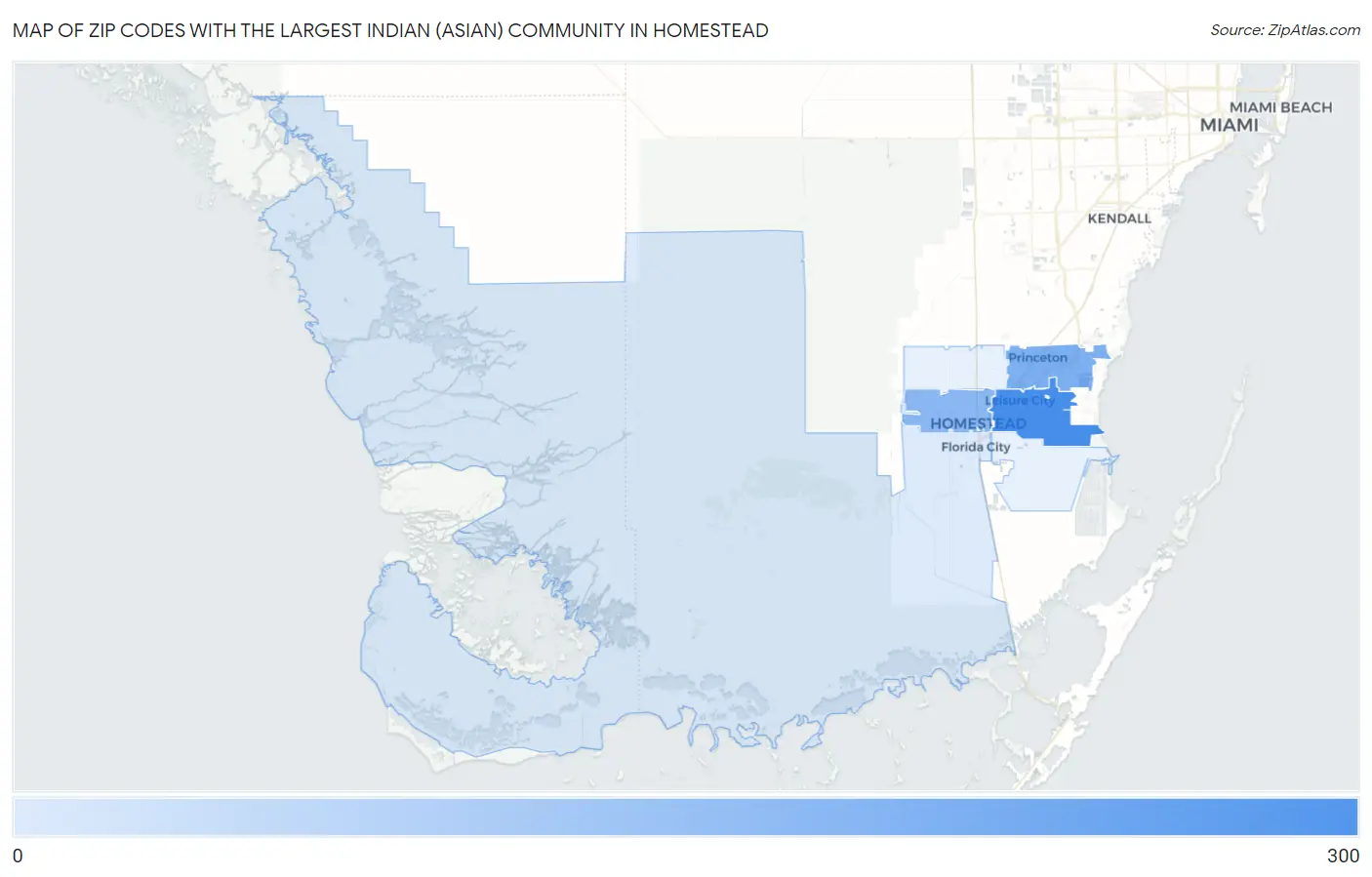 Zip Codes with the Largest Indian (Asian) Community in Homestead Map