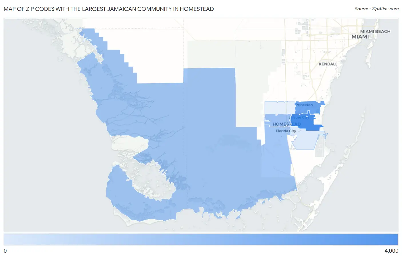 Zip Codes with the Largest Jamaican Community in Homestead Map