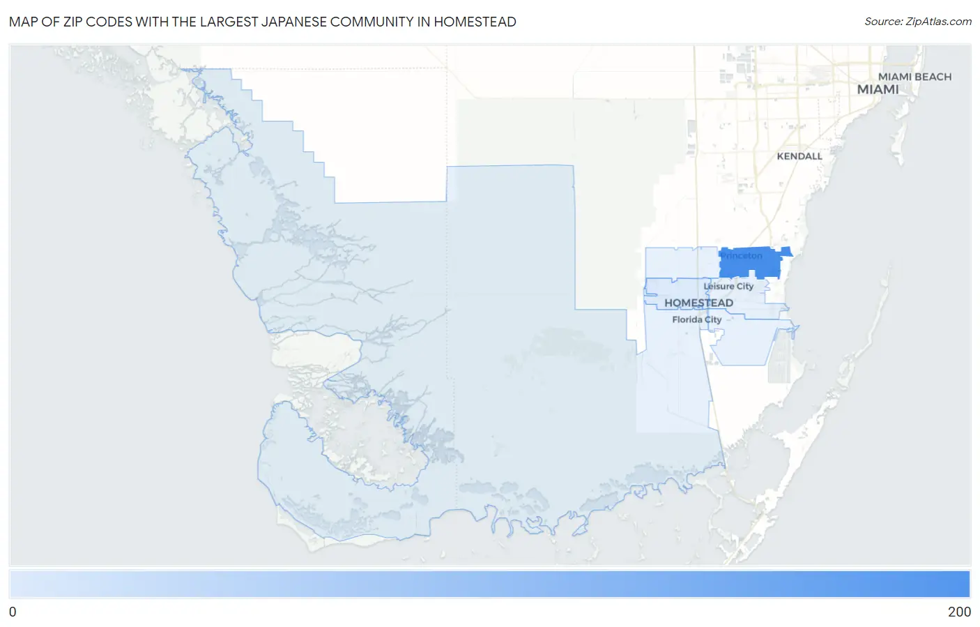 Zip Codes with the Largest Japanese Community in Homestead Map