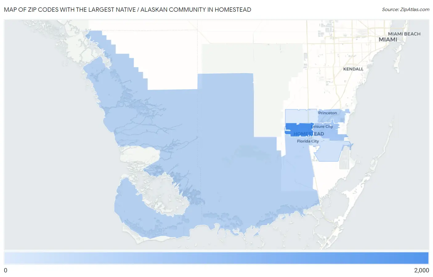 Zip Codes with the Largest Native / Alaskan Community in Homestead Map