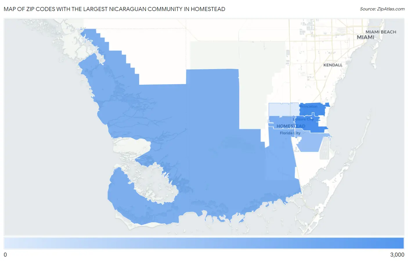 Zip Codes with the Largest Nicaraguan Community in Homestead Map
