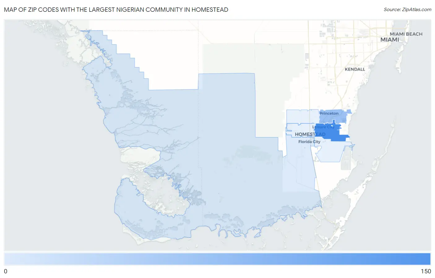 Zip Codes with the Largest Nigerian Community in Homestead Map