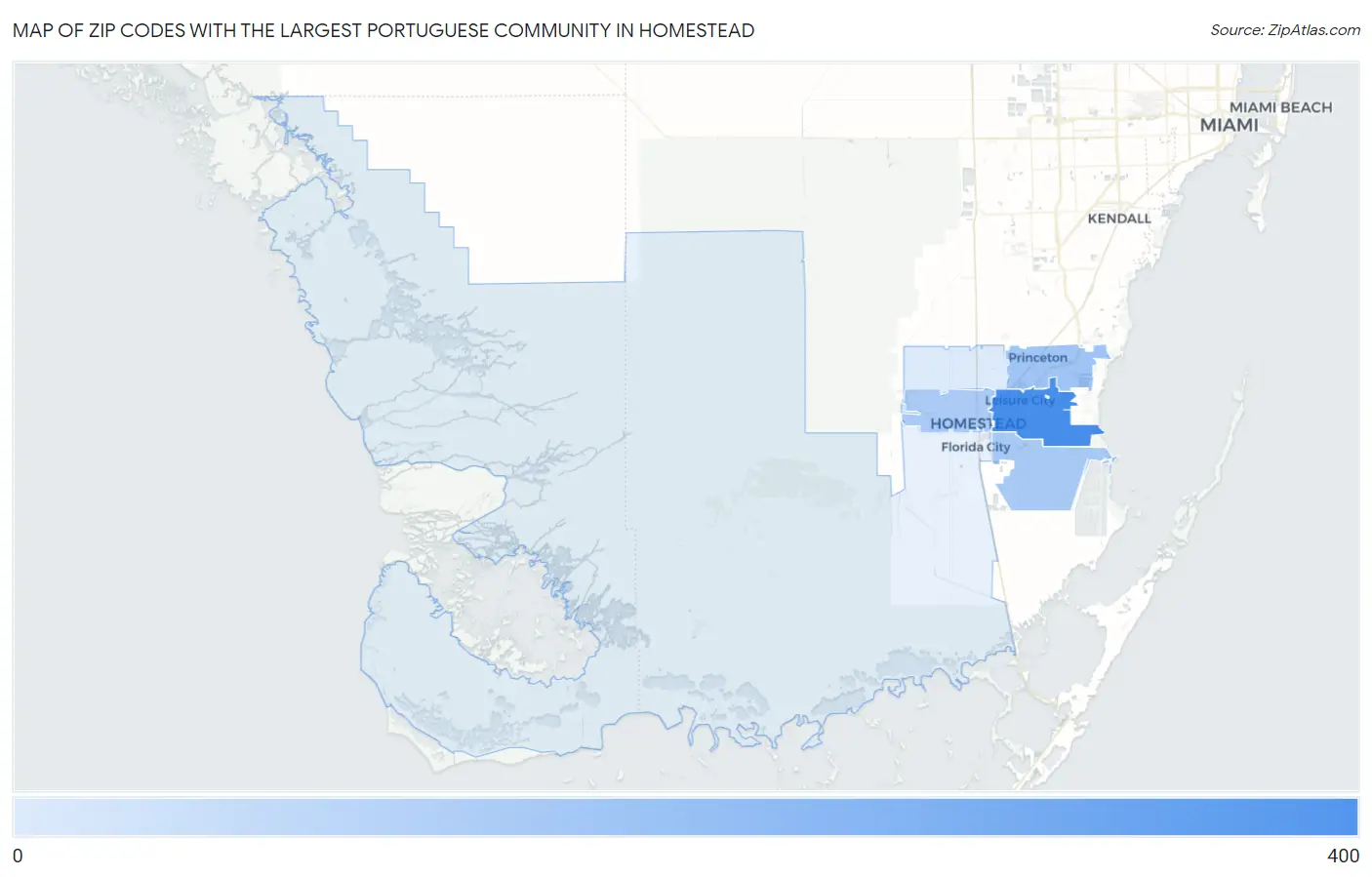 Zip Codes with the Largest Portuguese Community in Homestead Map