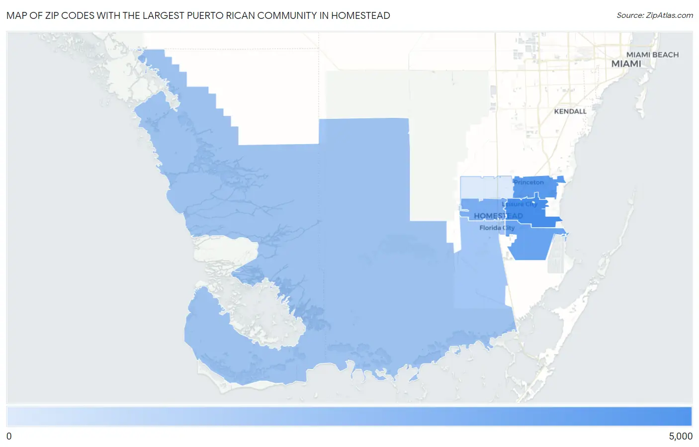 Zip Codes with the Largest Puerto Rican Community in Homestead Map