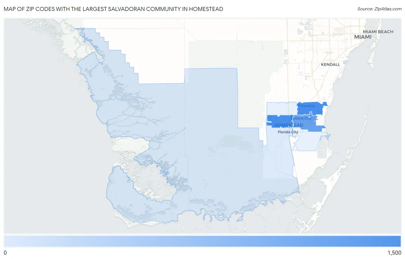 Zip Codes with the Largest Salvadoran Community in Homestead Map