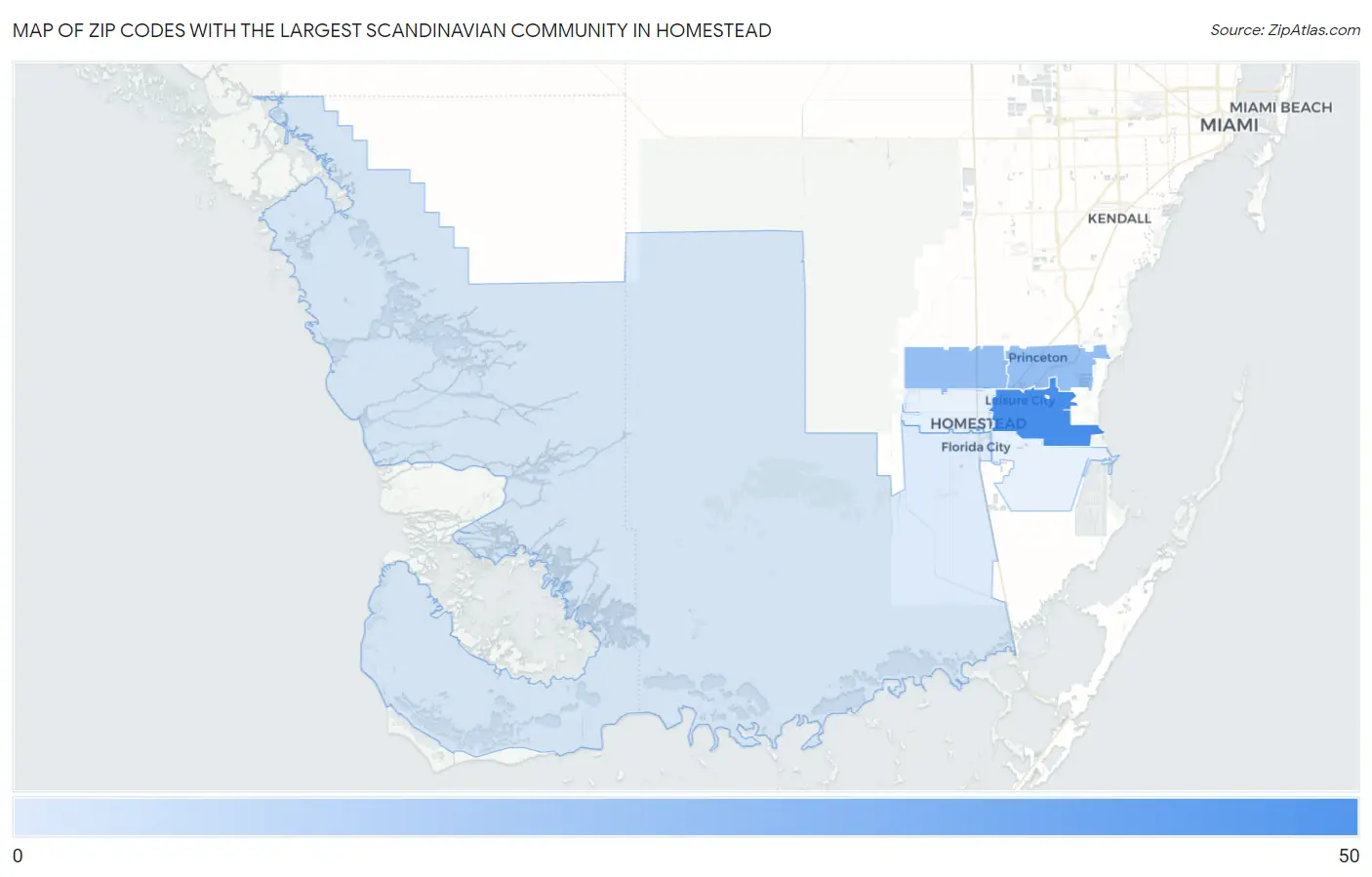 Zip Codes with the Largest Scandinavian Community in Homestead Map
