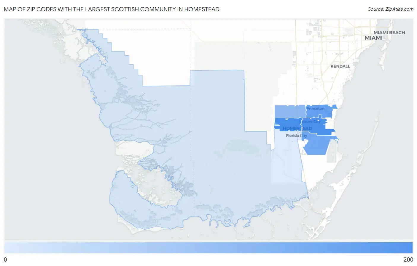 Zip Codes with the Largest Scottish Community in Homestead Map
