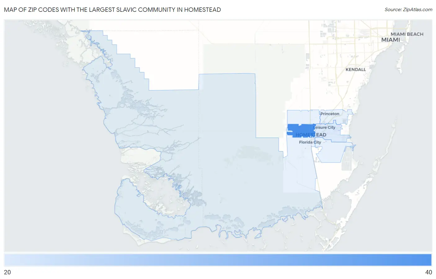Zip Codes with the Largest Slavic Community in Homestead Map
