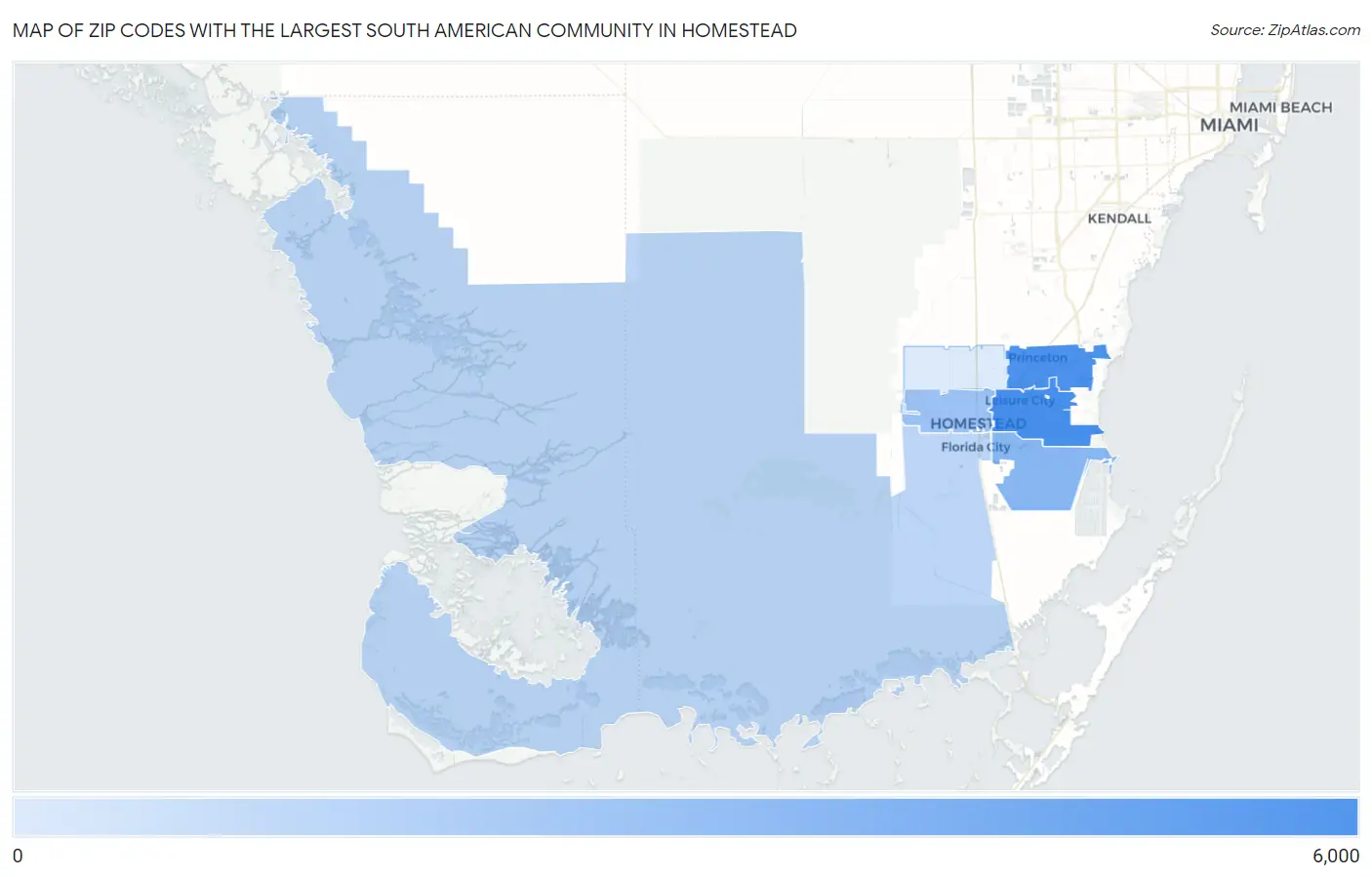 Zip Codes with the Largest South American Community in Homestead Map